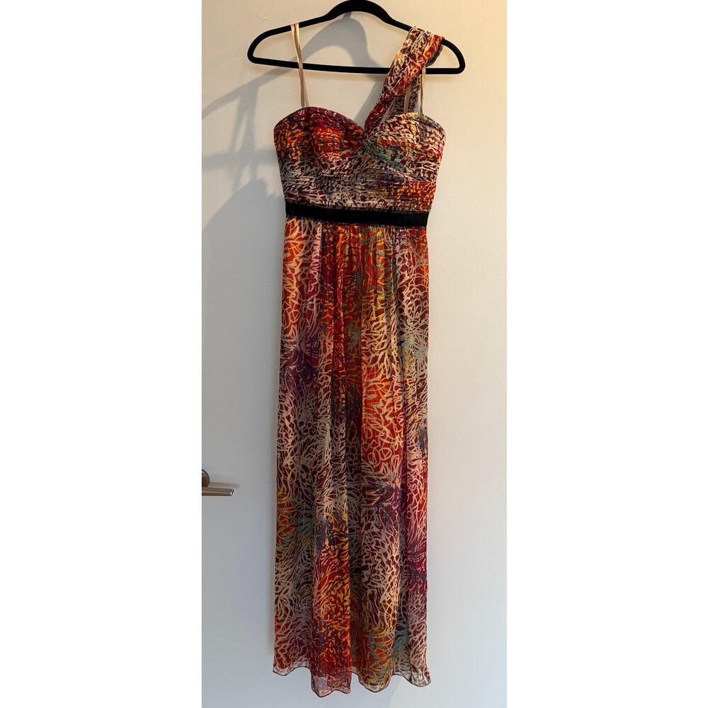 BCBGMAXAZRIA Inga Women's 2 Silk Metallic One Shoulder Maxi Dress Begonia